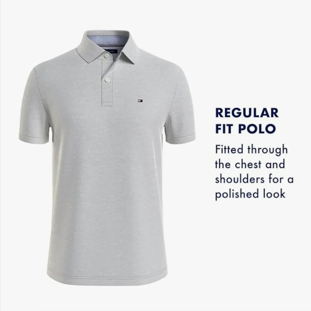 NWT Tommy Hilfiger Men's Short Sleeve Moisture Wicking Polo Shirt heather gray - Picture 2 of 6